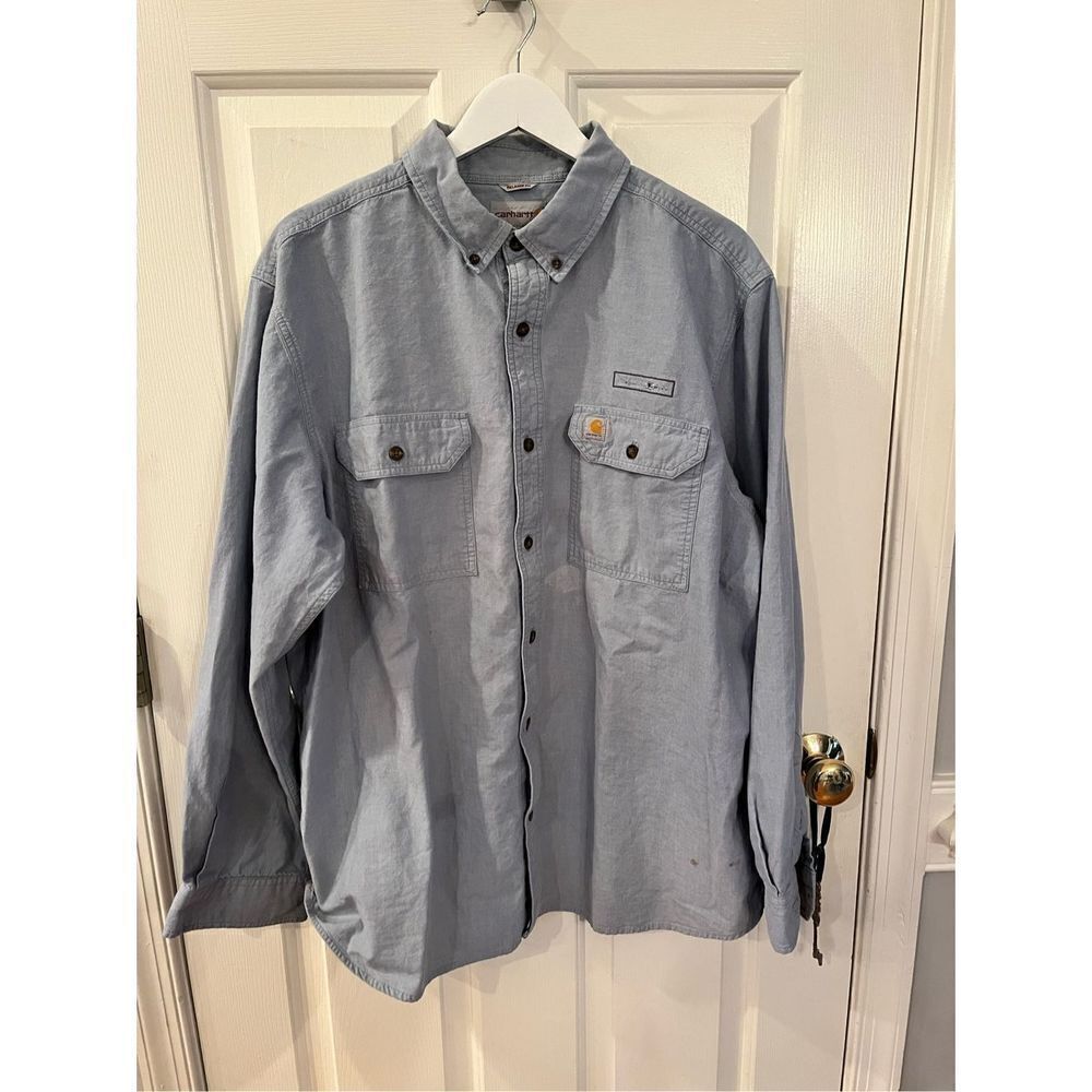 Carhartt Blue Chambray Work Shirt sz XL (flawed)